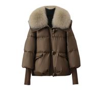 CreoQIJI Giacca termica da donna invernale Collar Puffer Down Parka Loose Down Calda Thicken Snow Jacket Pocket Zipper Faux Outerwear da donna Bomber, caffè, M