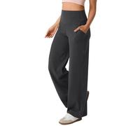 CreoQIJI Pantaloni da donna a vita alta, a gamba larga, per il tempo libero, lunghi, estivi, con tasche, casual, elasticizzati, leggeri, pantaloni sportivi con elastico in vita, grigio scuro, S