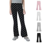 CreoQIJI Pantaloni lunghi da ragazza, con pois svasati, in cotone, larghi, palazzo, elasticizzati, in tessuto, sportivi, per bambini, leggeri, comodi, a gamba larga, per il tempo libero, bianco, 150