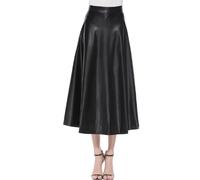 Crepundia Gonne in Pelle da Donna, Gonna Gonne Ecopelle Vita Colore Solido Donna Lunga A Line Alta Scozzesi(Black,XL)