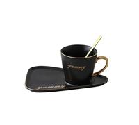 Crepundia Tazzine Caffe con Piattino, Ceramica tazza di caffè con piattino Ufficio Milk Tea tazze compleanno Coppie regalo Amici cucchiaio Gift Box(Black golden handle)