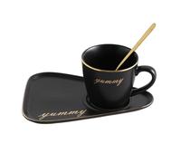 Crepundia Tazzine Caffe con Piattino, Ceramica tazza di caffè con piattino Ufficio Milk Tea tazze compleanno Coppie regalo Amici cucchiaio Gift Box(Black golden word)