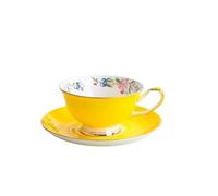 Crepundia Tazzine Caffè con Piatto, Set di tazze da caffè pastorali 8 colori, set tè in porcellana, teiere in ceramica a tinta unita,tazza(Yellow)