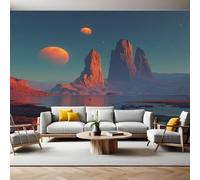 Crepuscolo Carta da Parati Fotografica Cielo stellato, montagne, oceano Poster Giganti da Parete 400 x 280 cm Soggiorno Divano TV Hotel a Tema Corridoio di Lusso Sfondo Dipinto Murale