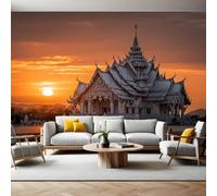 Crepuscolo Carta da Parati Panoramica Architettura thailandese al tramonto Foto Wallpaper Poster Gigante Design 300 x 210 cm Murale Decor della Parete Soggiorno Camera da Letto Carta da Parati Muro