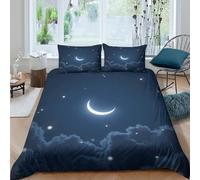 Crescent moonSet Di Copripiumino ultra microfibra Set di 3 Pezzi stampa di 3D con cerniera Night sky fantasy copripiumino con federe traspirante ultra morbido for coppie Single（140x200cm）
