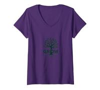 Crescere Attraverso ciò Che Si Passa Attraverso L'Albero ispiratore Maglietta con Collo a V, Donna, Viola, XL