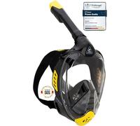 CRESSI Bali Full Face Mask Black/Yellow S/M-Maschera Snorkeling Integrale Unisex, Lente Ultra Chiara Anti Fog, 100% Silicone, Snorkel Dry con Valvole Sicurezza, Supporto Action Cam, Nero/Giallo, S/M