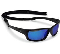 Cressi Bill Sunglasses W/Lace - Lunettes de Soleil Unisex avec Cordon Floatant, Noir/Lentilles Miroirs Bleu, Taille Unique