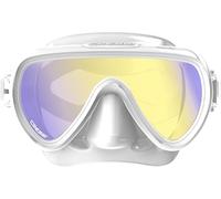 Cressi dal 1946 - Honey - Maschera Compatta Design Specifico per Donna, Monovetro Temperato, Morbido Facciale in Silicone 100%, Fibbie Rapide - Bianco/Bianco 420 UV Lenti Giallo/Blu - Unica