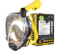 CRESSI dal 1946-Komodo Full Face Maschera Integrale Dry da Snorkeling Visione a 180°-CO2 Sicuro-Silicone 100% Anti Appannamento-Snorkel Laterale-Cinghie Elastiche Regolabili-Nero/Giallo-M/L