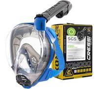 CRESSI dal 1946-Komodo Full Face Maschera Integrale Dry da Snorkeling Visione a 180°-CO2 Sicuro-Silicone 100% Anti Appannamento-Snorkel Laterale-Cinghie Elastiche Regolabili-Blu/Nero-S/M