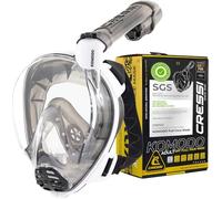 CRESSI dal 1946-Komodo Full Face Maschera Integrale Dry da Snorkeling Visione a 180°-CO2 Sicuro-Silicone 100% Anti Appannamento-Snorkel Laterale-Cinghie Elastiche Regolabili- Bianco/Nero-S/M