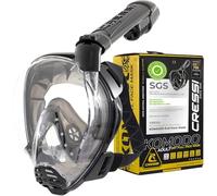 CRESSI dal 1946-Komodo Full Face Maschera Integrale Dry da Snorkeling Visione a 180°-CO2 Sicuro-Silicone 100% Anti Appannamento-Snorkel Laterale-Cinghie Elastiche Regolabili-Nero/Nero-S/M
