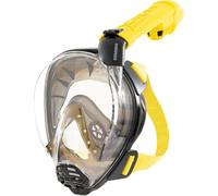 CRESSI dal 1946-Komodo Full Face Maschera Integrale Dry da Snorkeling Visione a 180°-CO2 Sicuro-Silicone 100% Anti Appannamento-Snorkel Laterale-Cinghie Elastiche Regolabili-Nero/Giallo-M/L
