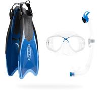 Cressi dal 1946 - Palau Marea Dry Bag - Set da Snorkeling per Adulti Include Pinne Regolabili Palau, Maschera Marea, Snorkel Seal Dry, Borsa Trasporto - Blu/Azzurro - XS/S_EU 35/38
