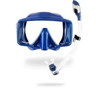 CRESSI dal 1946 - SF1 & Dry Combo - Set Maschera Frameless Squadrata con Lente Temperata + Snorkel Dry ideale per Immersioni Apnea e Snorkeling, Blu Metal/Blu Metal, Taglia Unica Unisex