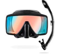 CRESSI dal 1946 - SF1 & Dry Combo - Set Maschera Frameless Squadrata con Lente Temperata + Snorkel Dry ideale per Immersioni Apnea e Snorkeling, Nero/Vetro 380 UV Blu Arancio, Taglia Unica Unisex