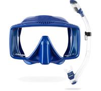 CRESSI dal 1946 - SF1 & Dry Combo - Set Maschera Frameless Squadrata con Lente Temperata + Snorkel Dry ideale per Immersioni Apnea e Snorkeling, Blu Metal/Blu Metal, Taglia Unica Unisex
