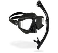 CRESSI Horizion, Combo Set Maschera Horizon 4 Vetri Temperati Separati e Snorkel Scilla Top Dry Valve System per Immersioni e Snorkeling Unisex Adulto, Nero/Nero, Unica