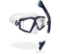 CRESSI Horizion, Combo Set Maschera Horizon 4 Vetri Temperati Separati e Snorkel Scilla Top Dry Valve System per Immersioni e Snorkeling Unisex Adulto, Trasparente Blu Navy, Unica