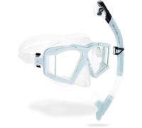 CRESSI Horizion, Combo Set Maschera Horizon 4 Vetri Temperati Separati e Snorkel Scilla Top Dry Valve System per Immersioni e Snorkeling Unisex Adulto, Trasparente/Azzurro Ghiaccio, Unica
