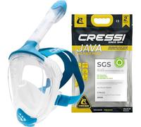 CRESSI Java Full Face Mask Clear/Blue L/XL - Maschera Snorkeling Integrale Compact Fit Unisex, Lente Ultra Chiara Anti Fog, 100% Silicone, Snorkel Dry con Valvole Sicurezza, Trasparente/Blu, L/XL