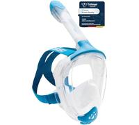 CRESSI Java Full Face Mask Clear/Blue S/M - Maschera Snorkeling Integrale Unisex, Lente Ultra Chiara Anti Fog, 100% Silicone, Snorkel Dry con Valvole Sicurezza, Trasparente/Blu, S/M