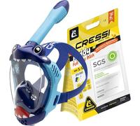 CRESSI Kiddy Kids Full Face Mask Azure/Blue/Blue White - Maschera Integrale Progettata Appositamente per i Bambini, Antiappannamento, Valvola di Scarico e Snorkel Dry, Azzurro/Blu/Blu