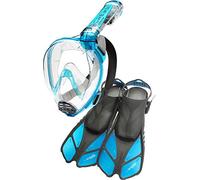 Cressi Net, Combo Set Maschera Integrale + Pinne Unisex Adulto, Trasparente/Acquamarina, Duke S/M-Bonete S/M