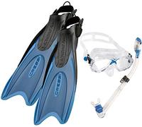 Cressi Palau Pinne Regolabili per Immersioni, Apnea e Snorkeling, Unisex, Blu/Azzurro, XS/S (35/38) + Marea Maschera Subacquea a Due Vetri Separati per Immersioni, Apnea e Snorkeling + Dry Snorkel