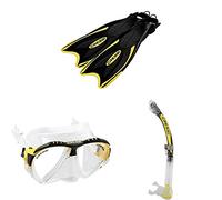 Cressi Palau Pinne Regolabili per Immersioni, Apnea e Snorkeling, Unisex, Nero/Giallo + Matrix Soft Silicone, Trasparente/Giallo + Alpha Ultra Dry Snorkel con Autorespiratore
