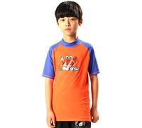 Cressi Rash Guard Short Jr, Maglia Protettiva in Tessuto Elastico con Protezione Solare UV (UPF) 50+ Bambini, Arancio/Blu Royal, 3/4 Anni 104 cm