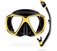 Cressi Set Ranger & Dry - High-quality Snorkel Set for Adults, Mask and Snorkel in Practical Case, Nero/Giallo