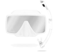 Cressi SF1 & Dry Combo - Set Maschera Frameless Squadrata con Lente Temperata + Snorkel Dry Ideale per Immersioni Apnea e Snorkeling_Bianco/Bianco_Vetro Specchiato Spectra Argento_Taglia Unica Unisex