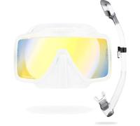 Cressi SF1 & Dry Combo - Set Maschera Frameless Squadrata con Lente Temperata + Snorkel Dry Ideale per Immersioni Apnea e Snorkeling-Trasparente/Argento_Vetro 380 UV Giallo/Blu_Taglia Unica Unisex