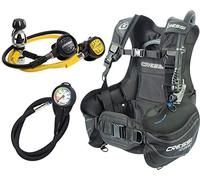 Cressi Start Scuba Set - Jacket Start + Erogatore AC2 Compact (INT/DIN) + Octopus Compact e Minimanometro con frusta, Nero/Blu, Adulto Unisex, XS - INT