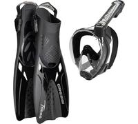 CRESSI Baron+Tonga Combo Black/Black S/M-Set Maschera Integrale Baron, Ampia Visuale, Sistema Antiappannamento, Facile Respirazione+Pinne Leggere Regolabili Tonga, Nero/Nero, S/M