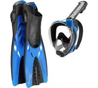 CRESSI Baron+Tonga Combo Set Black/Blue L/XL-Set Maschera Integrale Baron, Ampia Visuale, Sistema Antiappannamento, Facile Respirazione+Pinne Leggere Regolabili Tonga, Nero/Blu, L/XL