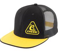 CRESSI Trucker Flat cap Black/Yellow - Cappellino Trucker Visiera Piatta, Sportivo e Funzionale, Dotato di Pannelli in Rete Traspirante e Chiusura Posteriore in PVC, Nero/Giallo, Taglia Unica Unisex