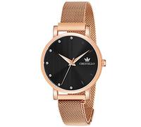 CRESTELLO Orologio da polso analogico da donna con catena a maglia placcata in oro rosa, nero, Cinturino