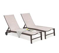 Crestlive Products Set di 2 sedie a sdraio da patio con ruote, sedia in alluminio per esterni, reclinabile in cinque posizioni, per tutte le condizioni atmosferiche, per patio, spiaggia, cortile