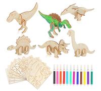CRESZZLE Set di 12 pezzi in legno per bambini, dinosauri, puzzle 3D da dipingere, kit fai-da-te per compleanni