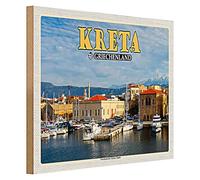 Creta | Grecia | Targa in legno | Porto Veneziano di Chania | 40 cm x 30 cm
