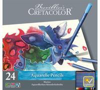 CRETACOLOR Marino, matite per artisti acquerellabili, luce particolarmente chiara, 24 colori, adatto per diverse tecniche di pittura, tampone colorato e morbido, senza legno, varietà di colori