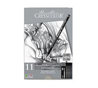 CRETACOLOR Monolith Graphit Set, set di 11 pezzi con gomma e temperamatite, penne solo da miniera, custodia in metallo di alta qualità, adatta per artisti e hobbisti, miniera pura