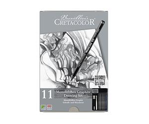 CRETACOLOR Monolith Graphit Set, set di 11 pezzi con gomma e temperamatite, penne solo da miniera, custodia in metallo di alta qualità, adatta per artisti e hobbisti, miniera pura