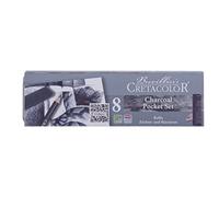 CRETACOLOR Pocket Set, Urban Sketching, Nero Set da disegno, 8 pezzi, in custodia di metallo, adatto per disegno e schizzo, diversi prodotti a base di carbone