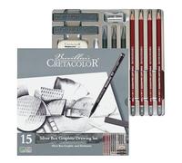 CRETACOLOR Silver Box Graphite Drawing Set, set da disegno in grafite, 15 pezzi, per principianti e professionisti, in custodia in metallo, in omma