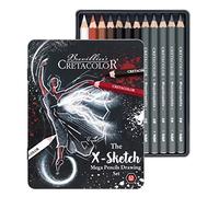 Cretacolor X Mega Drawing - Set di matite da disegno, 12 pezzi, con matite da disegno, a base di gesso bianco, olio di sanguina, seppia chiara, seppia scuro, nero, grafite